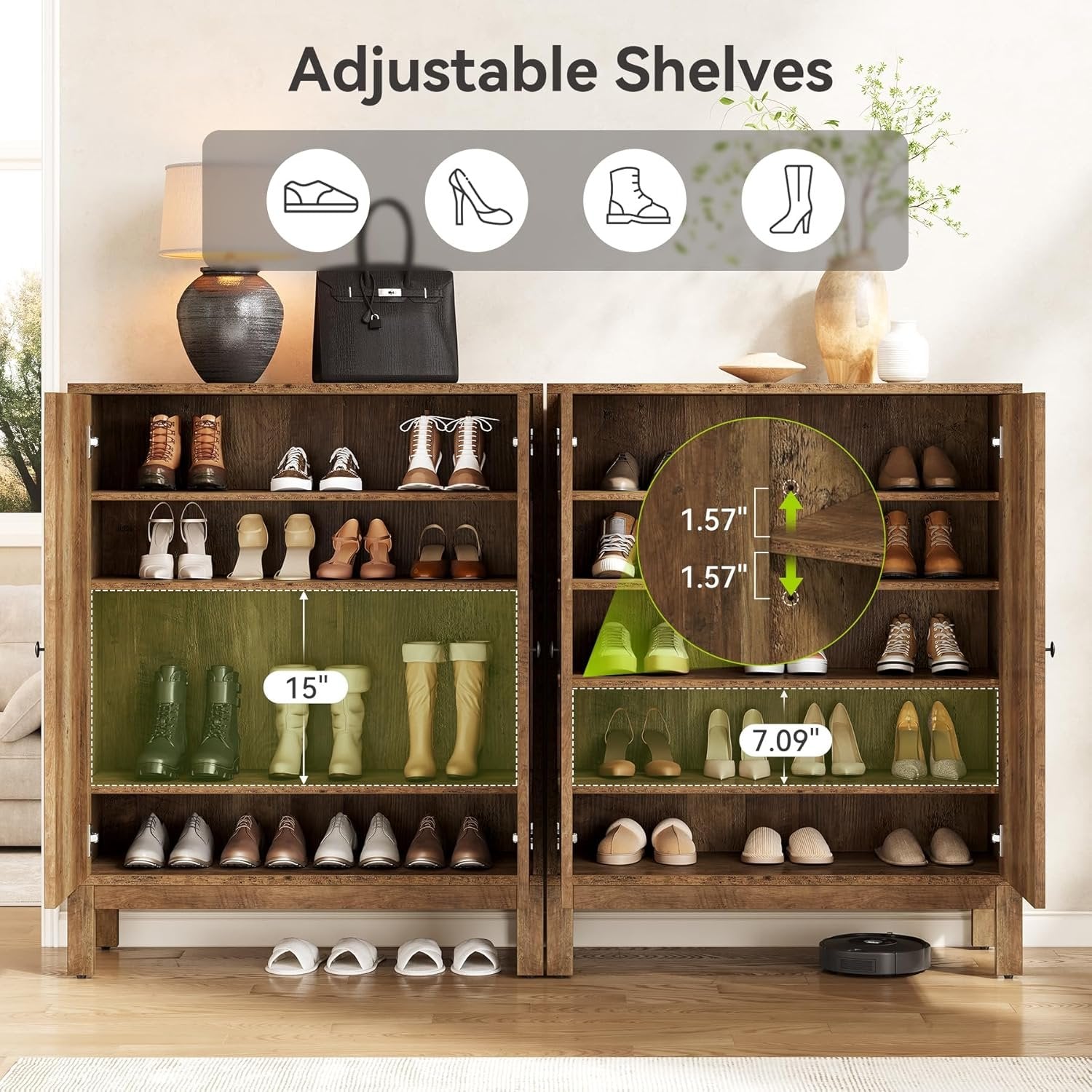 5-Tier Shoe Cabinet for Entryway, Brown Wooden Organizer with Adjustable Shelves
