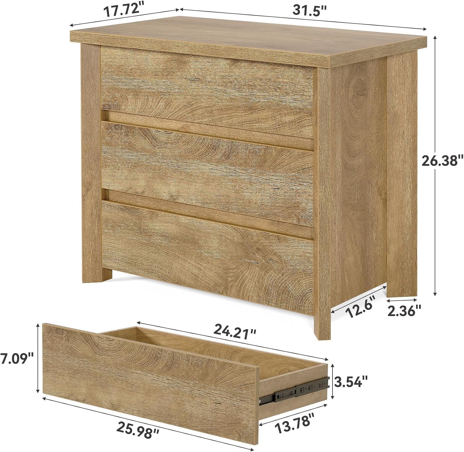 31.5" Wide Nightstand, Farmhouse Bedside Table with 3 Storage Drawers