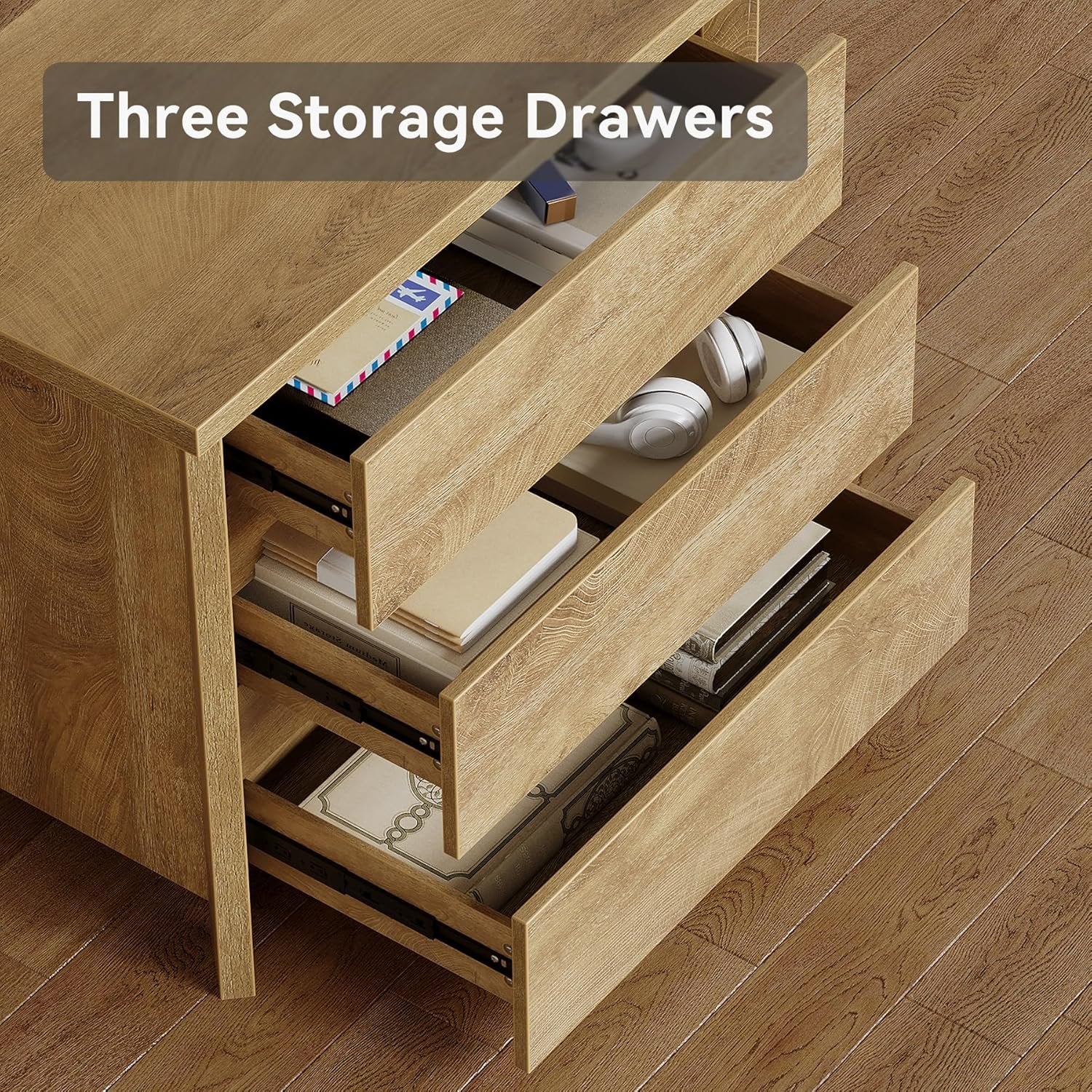 31.5" Wide Nightstand, Farmhouse Bedside Table with 3 Storage Drawers