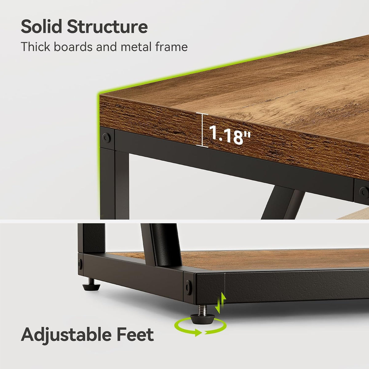60cm Narrow Side Table, 3-Tier Rustic Metal Frame Shelf for Living Room Small Spaces