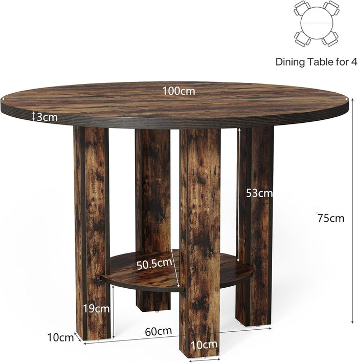 Tribesigns Round dining table for 4 people, Large dining table with storage shelf