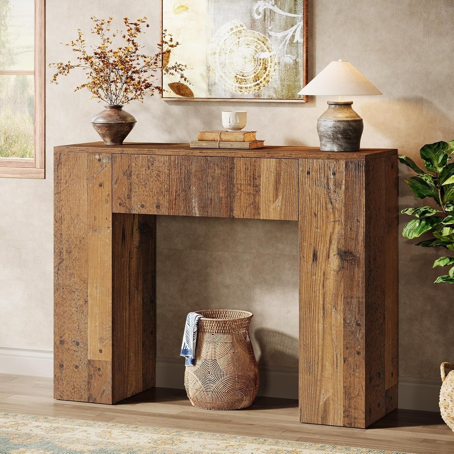 39'' Farmhouse Console Table, Narrow Sofa Table with Drawer