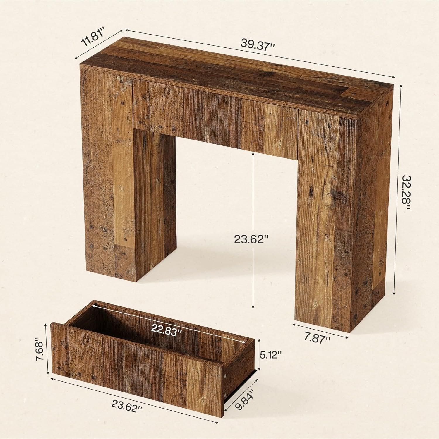 39'' Farmhouse Console Table, Narrow Sofa Table with Drawer