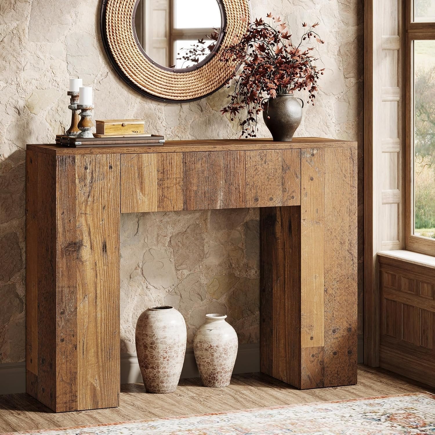 39'' Farmhouse Console Table, Narrow Sofa Table with Drawer