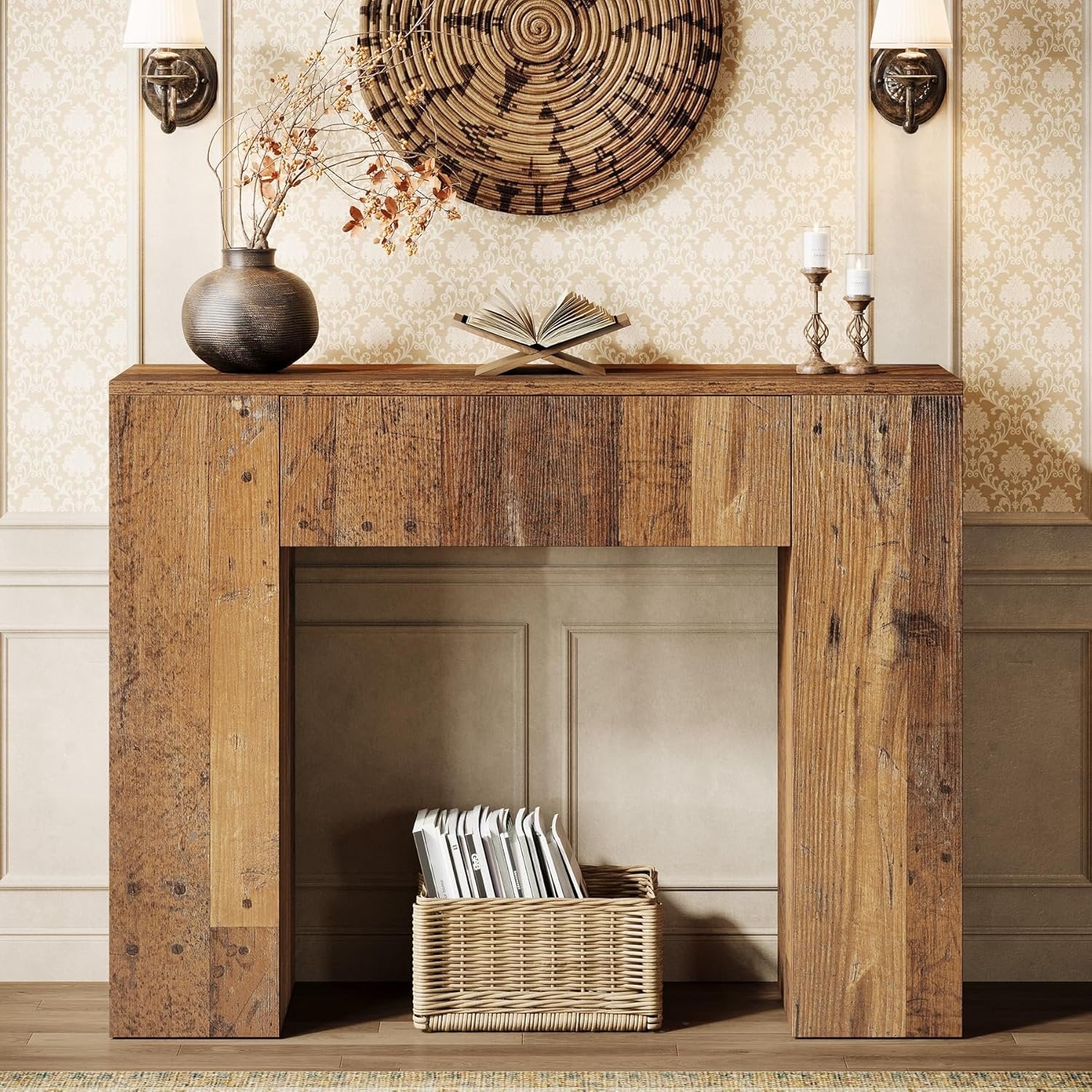39'' Farmhouse Console Table, Narrow Sofa Table with Drawer