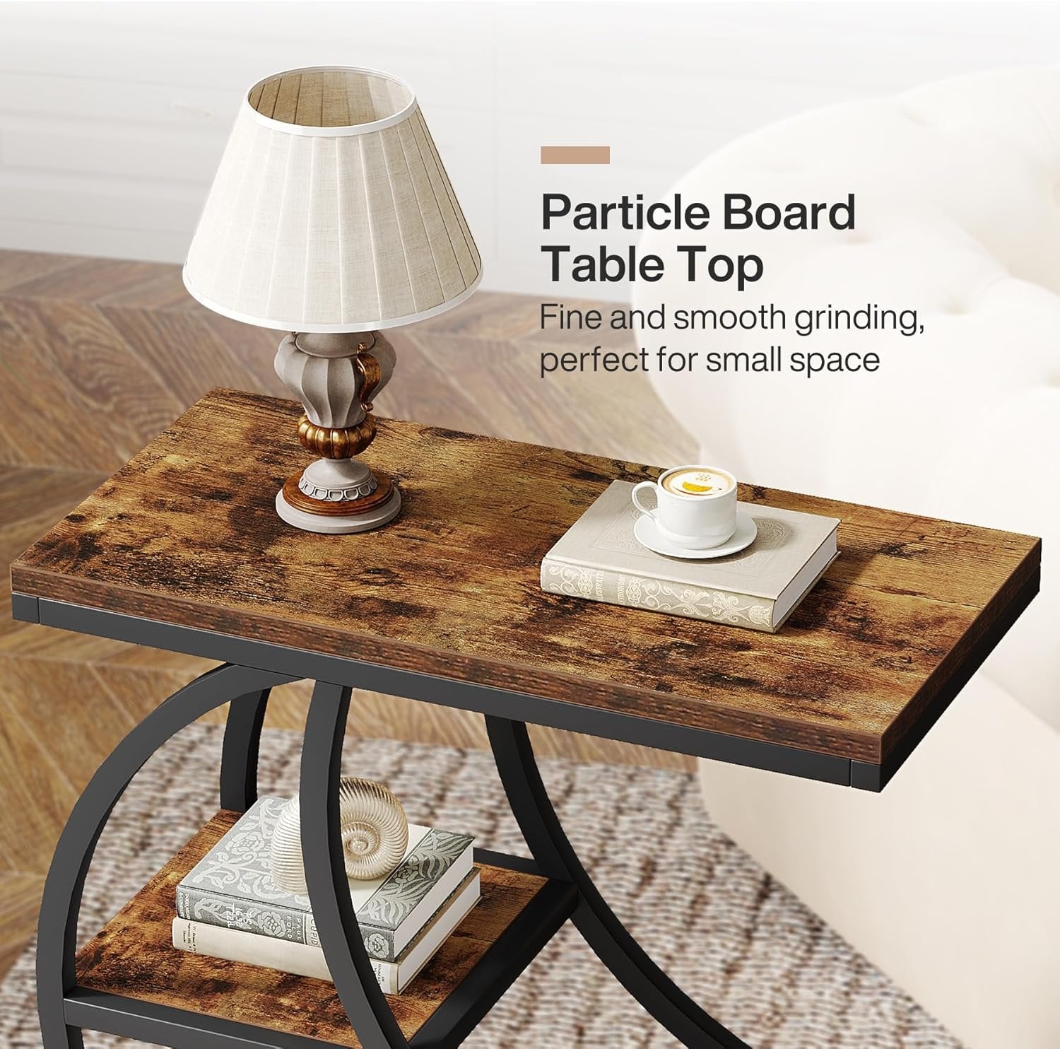Small Side Table with Storage, Farmhouse Moon Shaped Accent Table