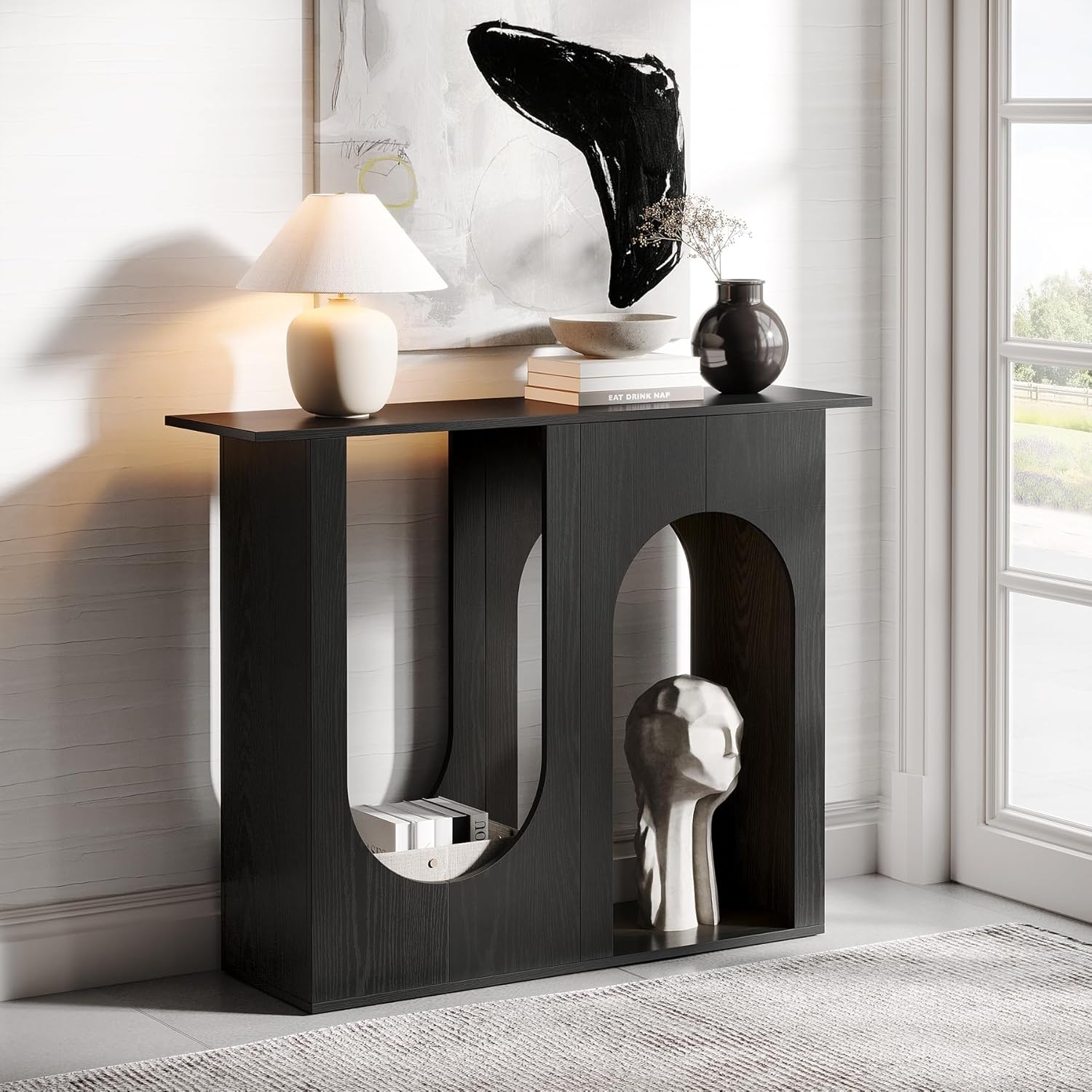 39.4" Console Table, Narrow Sofa Table Behind Couch with Arched Design Tribesigns