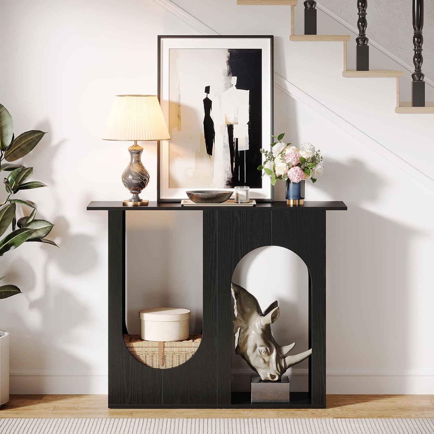 39.4" Console Table, Narrow Sofa Table Behind Couch with Arched Design Tribesigns