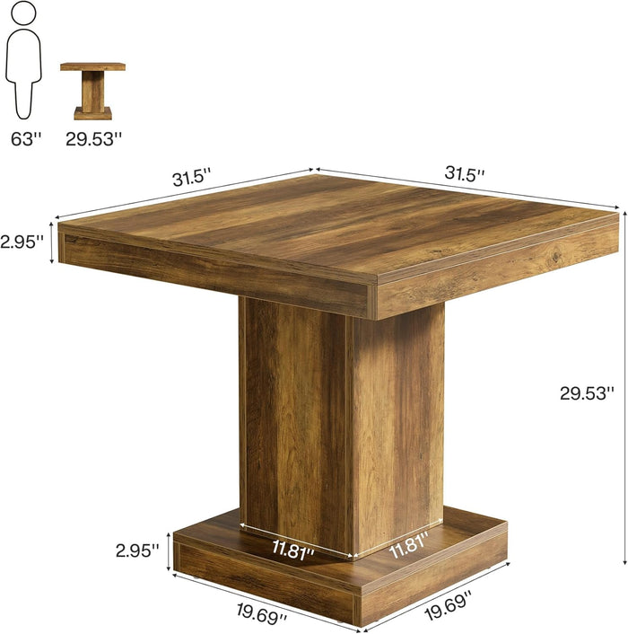 80cm Square Dining Table, Rustic 4-Seater Kitchen Table for Small Spaces