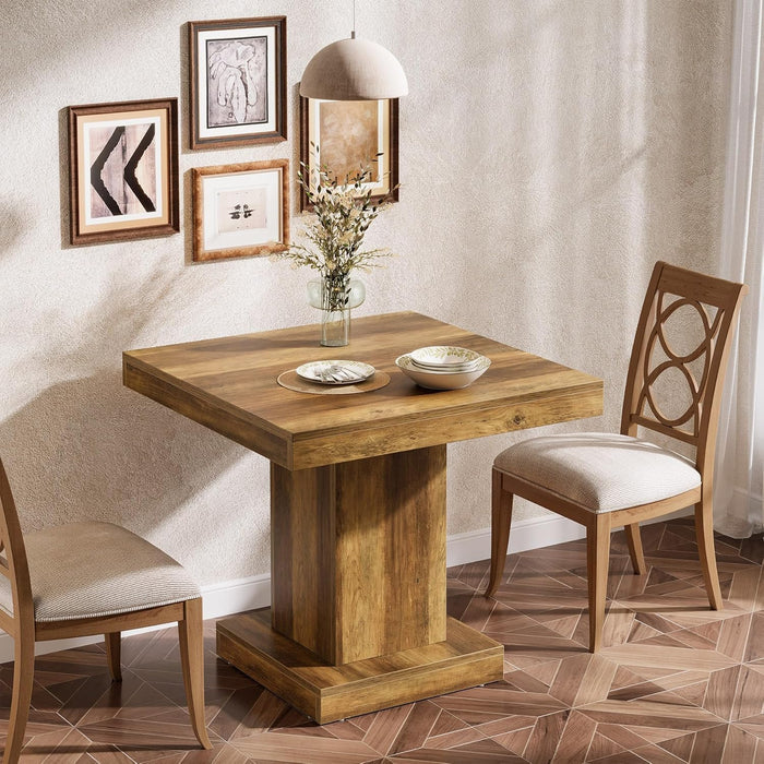 80cm Square Dining Table, Rustic 4-Seater Kitchen Table for Small Spaces