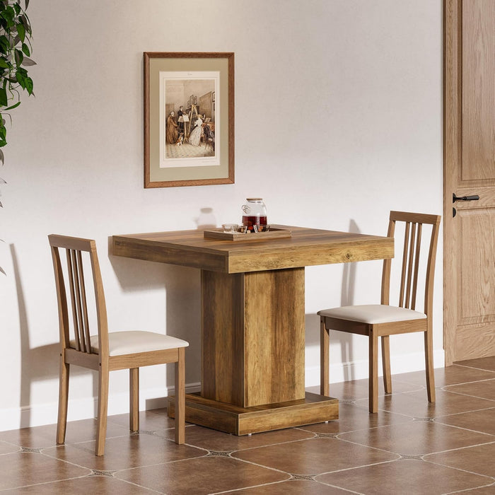 80cm Square Dining Table, Rustic 4-Seater Kitchen Table for Small Spaces
