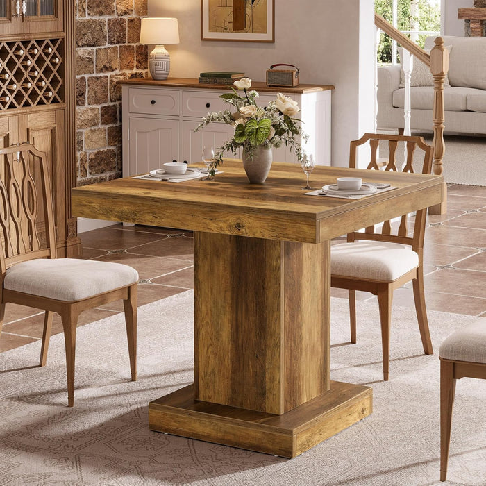 80cm Square Dining Table, Rustic 4-Seater Kitchen Table for Small Spaces