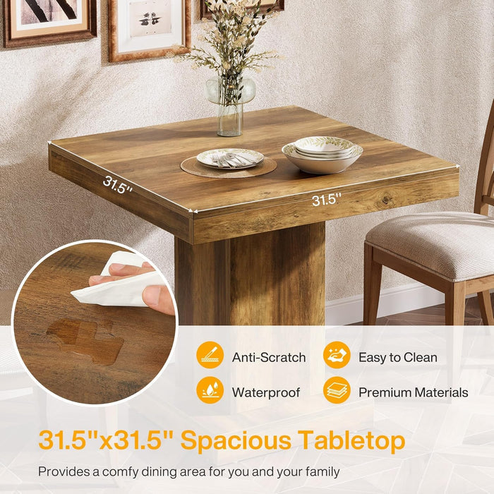 80cm Square Dining Table, Rustic 4-Seater Kitchen Table for Small Spaces