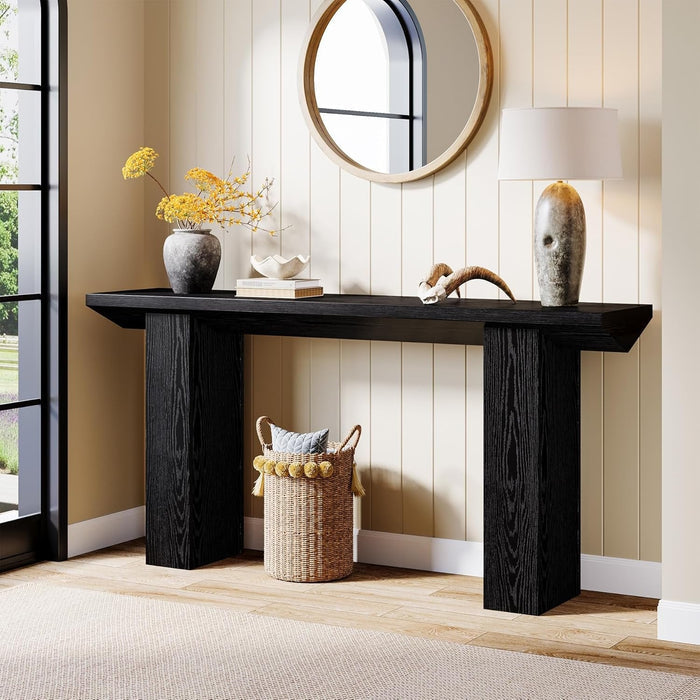 Tribesigns Console table for the hall, Farmhouse-style wooden coffee table behind the sofa