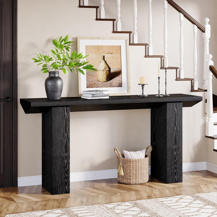 Tribesigns Console table for the hall, Farmhouse-style wooden coffee table behind the sofa