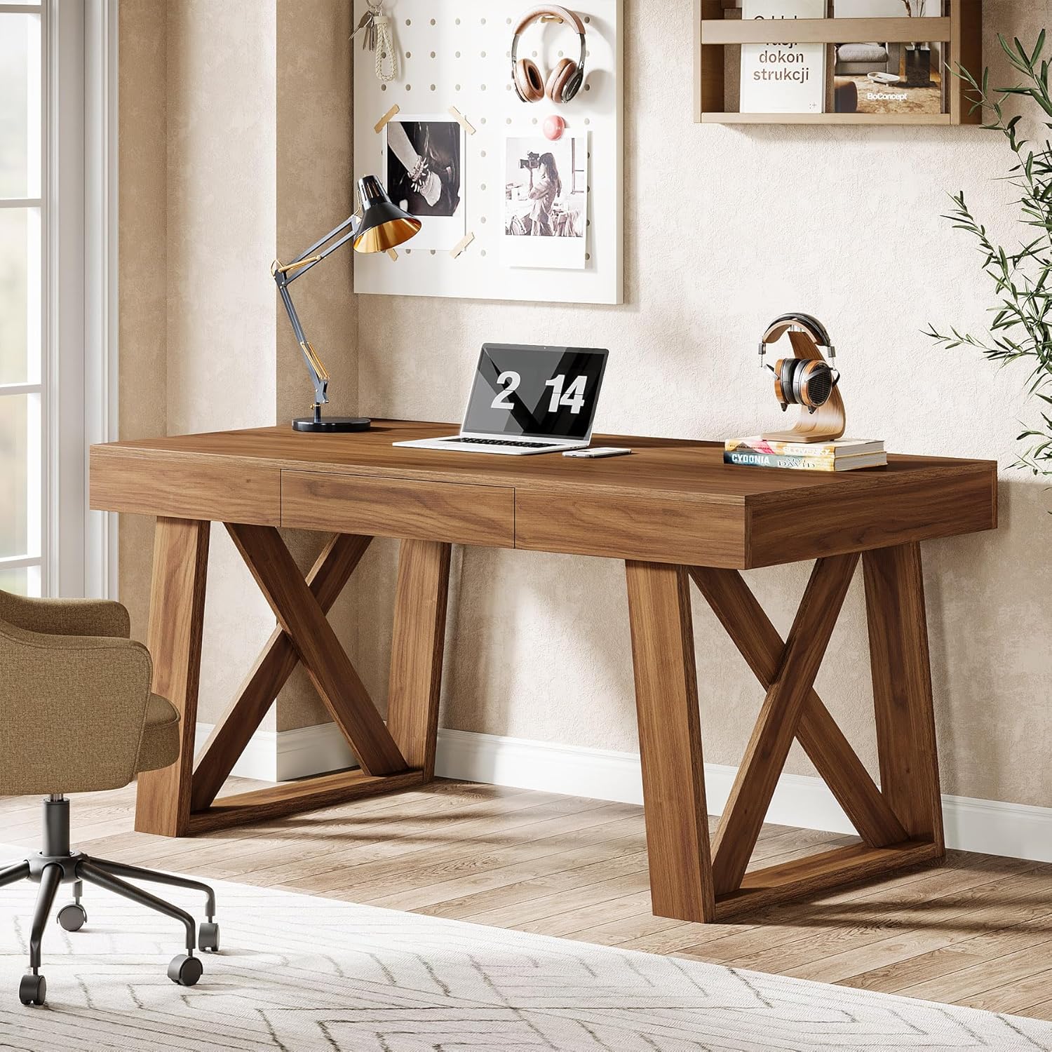55" Executive Desk, Modern Computer Office Desk with Drawer Tribesigns