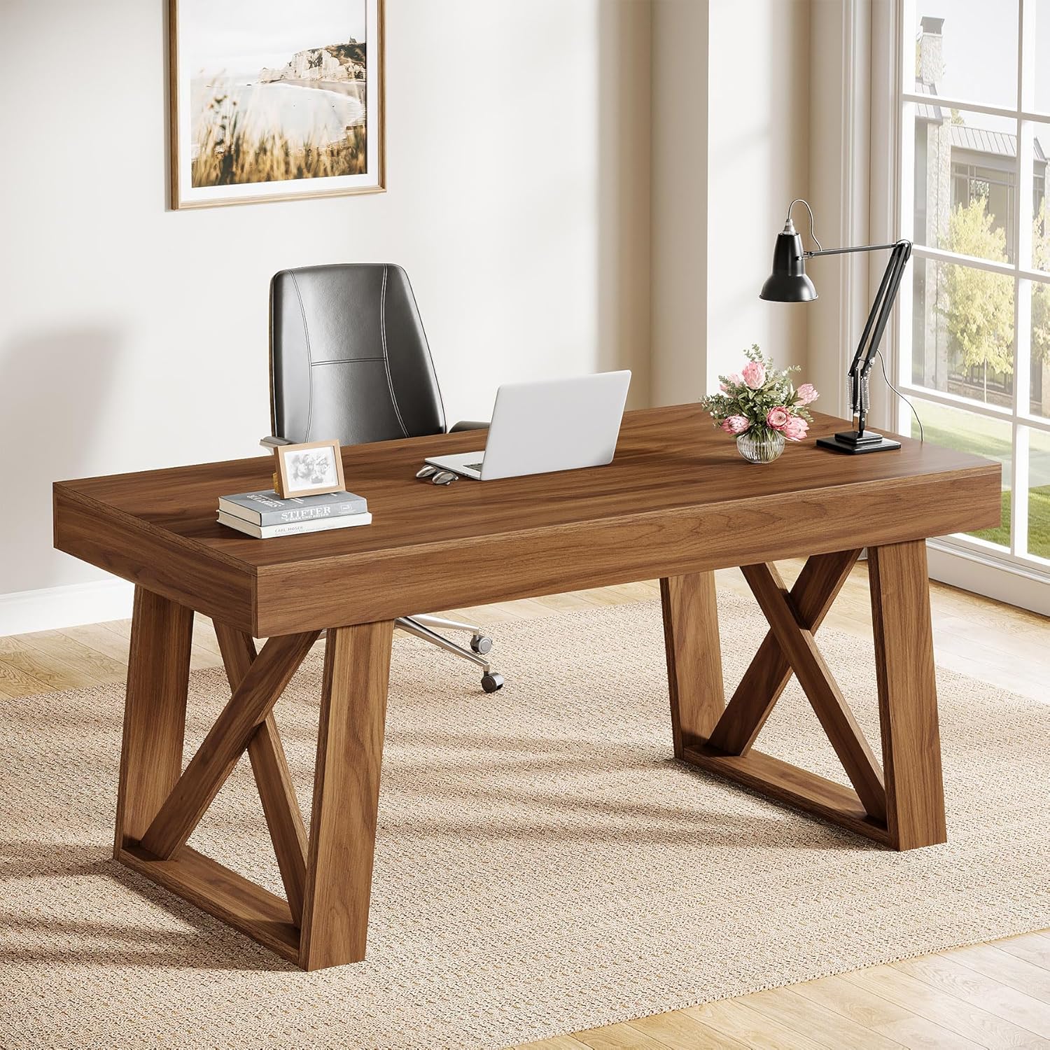55" Executive Desk, Modern Computer Office Desk with Drawer Tribesigns