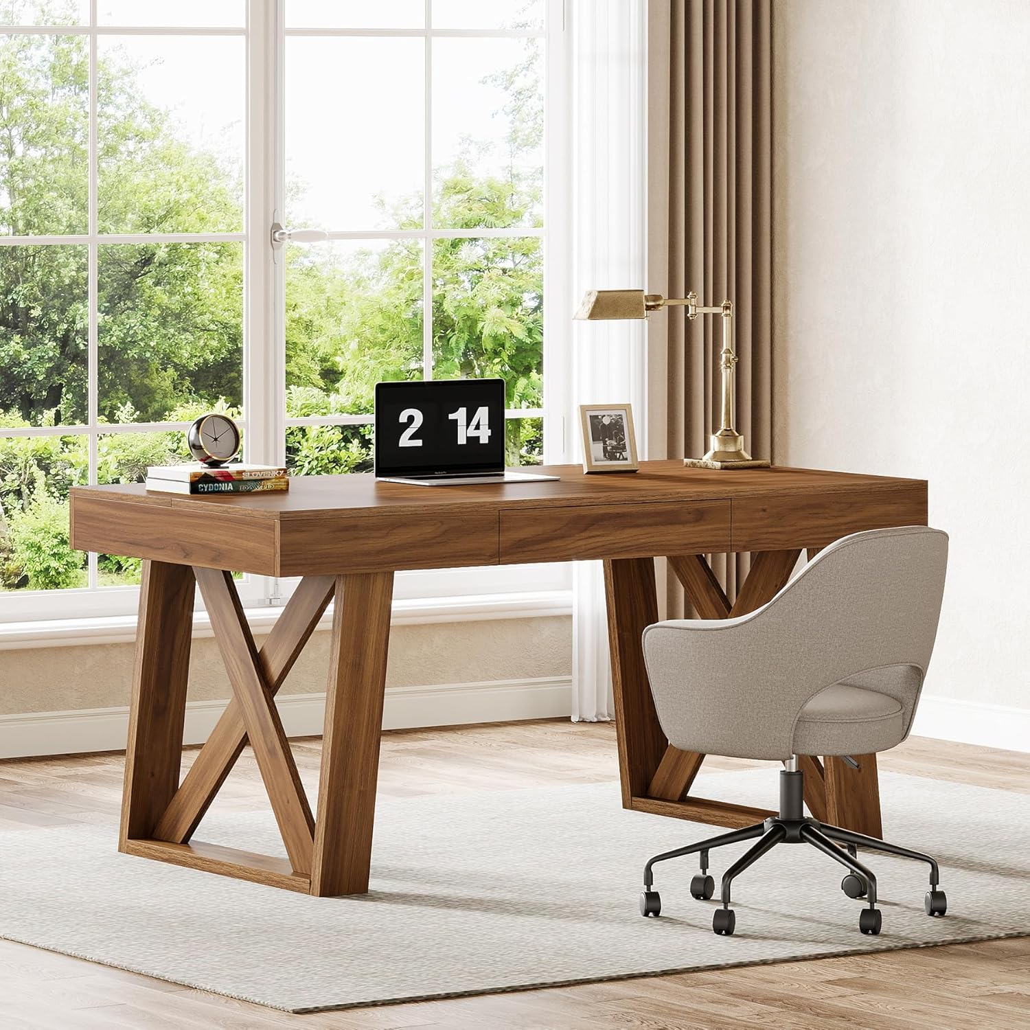 55" Executive Desk, Modern Computer Office Desk with Drawer Tribesigns