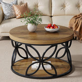80cm Round Coffee Table, 2-Tier Rustic Storage with Metal Frame 3