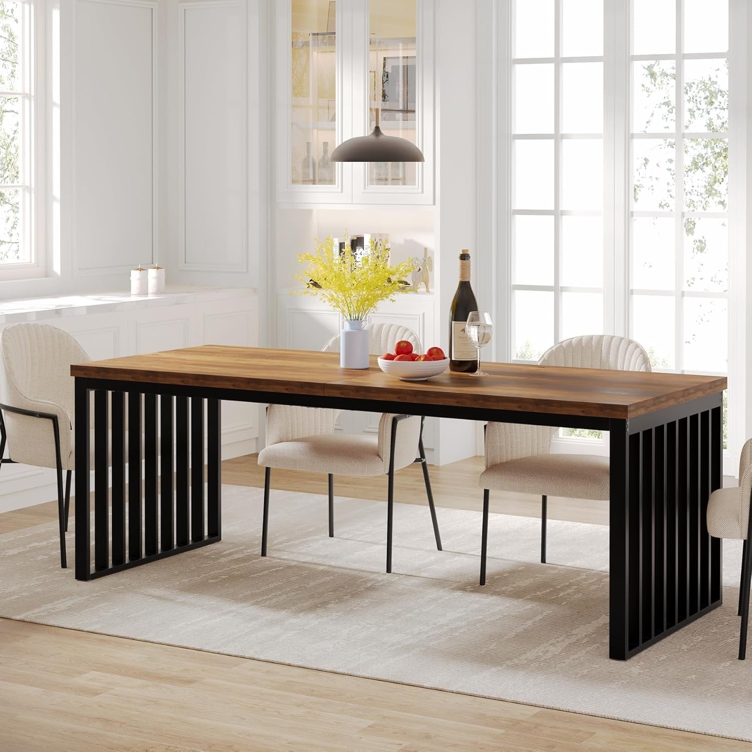 71" Modern Industrial Dining Table for 8, Long Farmhouse Kitchen Table with Metal Frame
