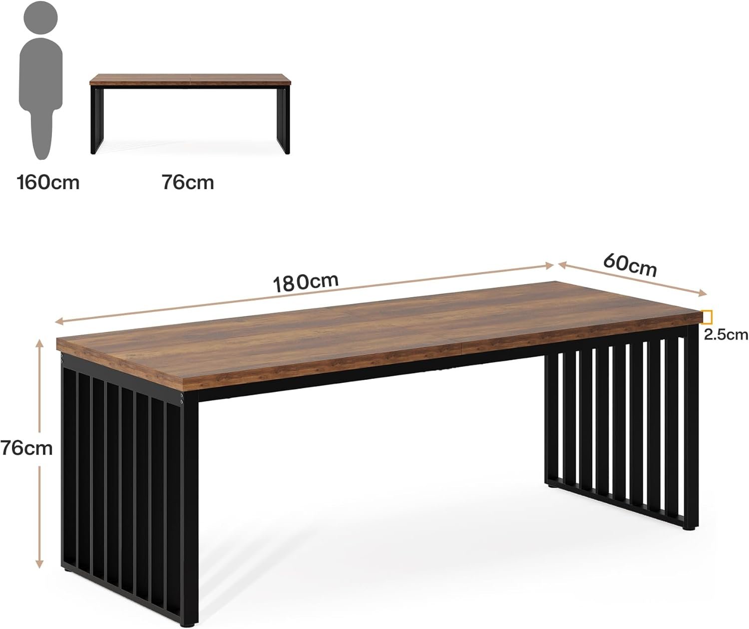 71" Modern Industrial Dining Table for 8, Long Farmhouse Kitchen Table with Metal Frame