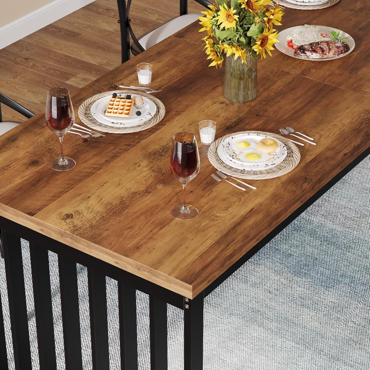 71" Modern Industrial Dining Table for 8, Long Farmhouse Kitchen Table with Metal Frame