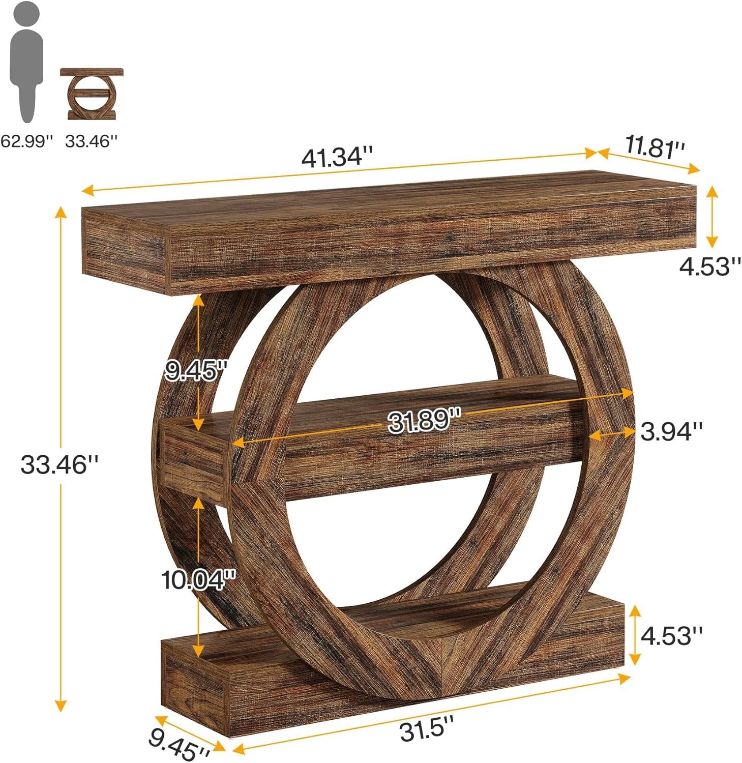41.3" Console Table, 3-Tier Sofa Hallway Table with Storage Shelves