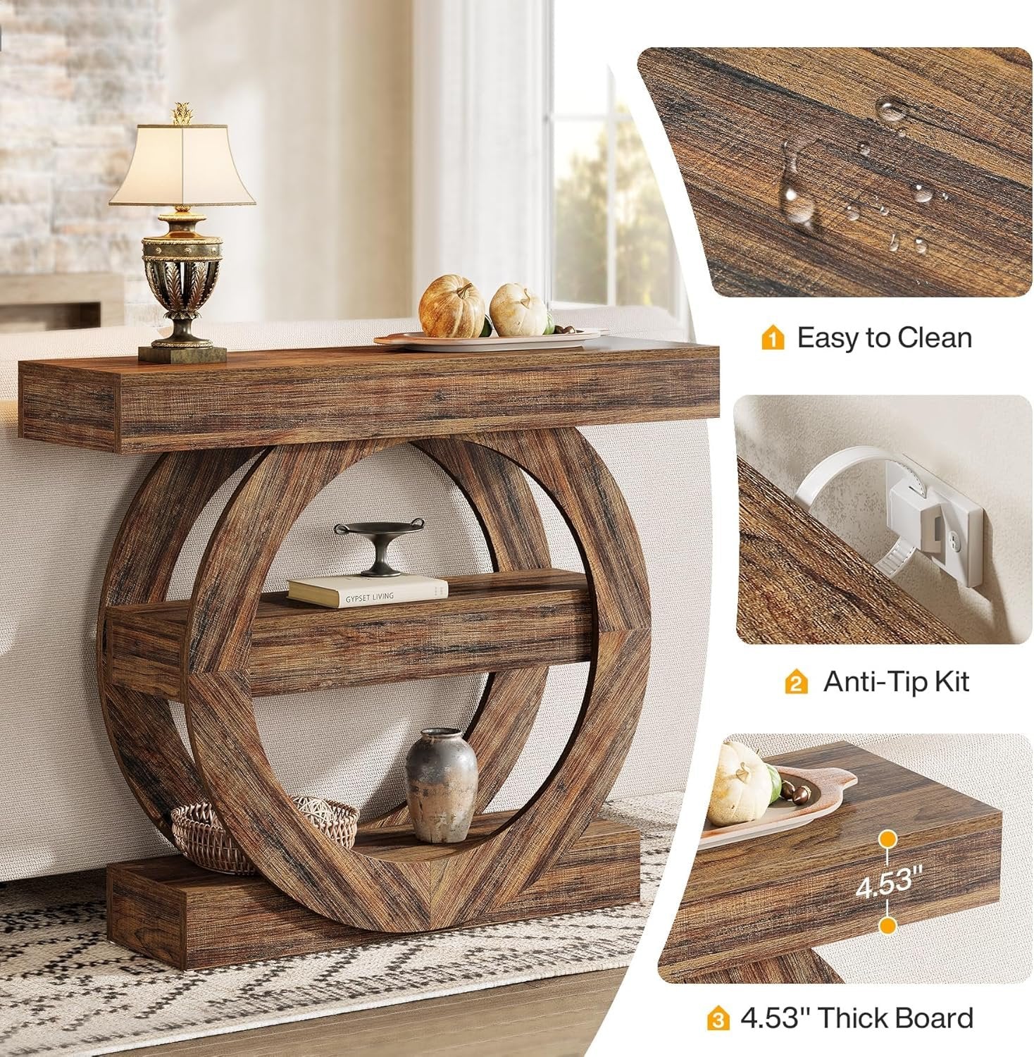 41.3" Console Table, 3-Tier Sofa Hallway Table with Storage Shelves