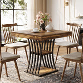 Tribesigns Industrial Dining Table with Metal Base, 31.5 Inch Kitchen Table in Brown and Black for Small Spaces 3
