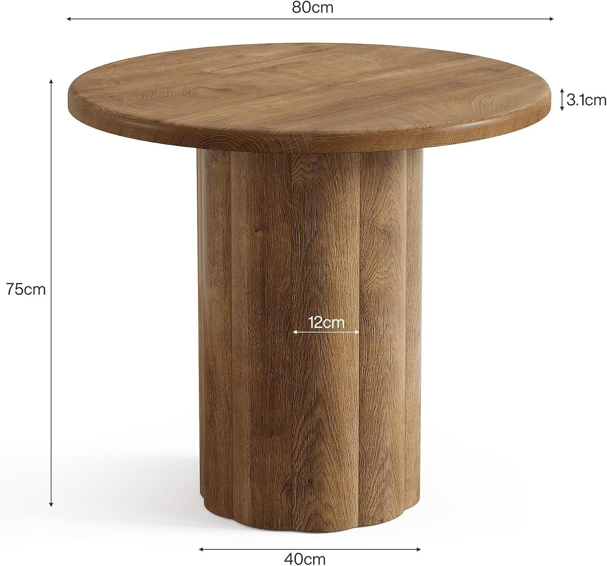 80cm Round Dining Table, Rustic Brown Sturdy Base for Small Spaces