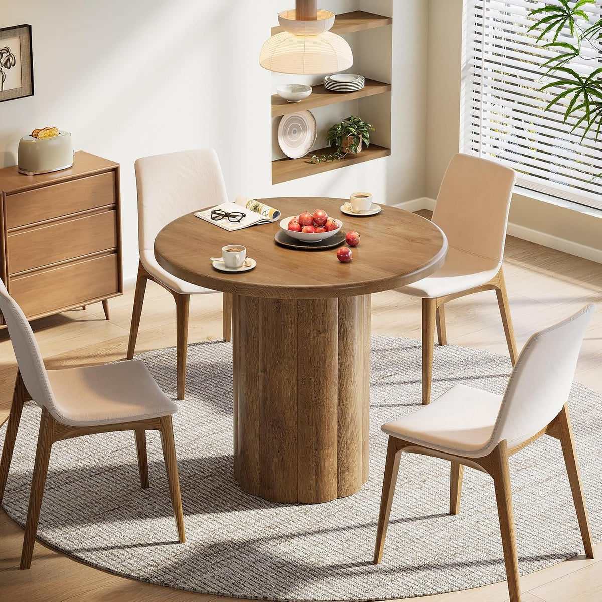 80cm Round Dining Table, Rustic Brown Sturdy Base for Small Spaces