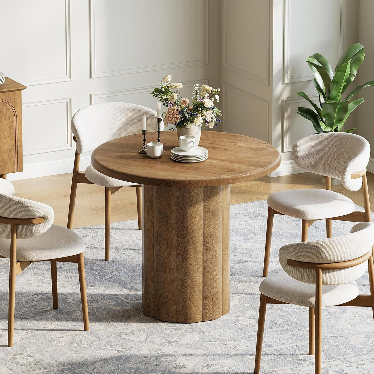80cm Round Dining Table, Rustic Brown Sturdy Base for Small Spaces