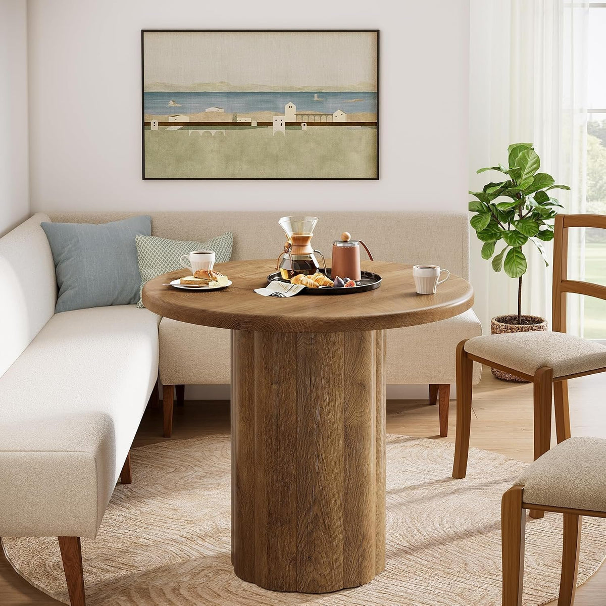 80cm Round Dining Table, Rustic Brown Sturdy Base for Small Spaces
