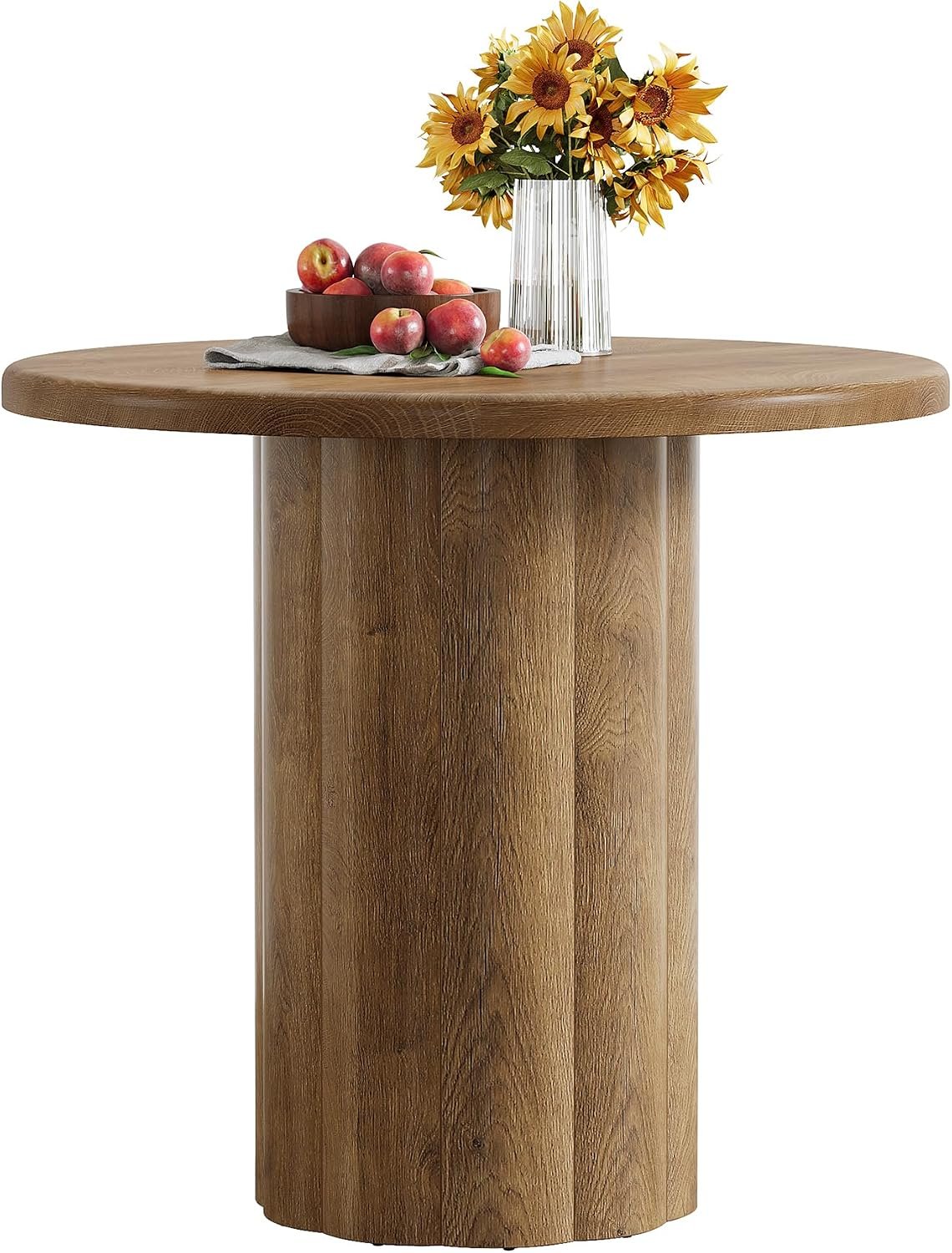 80cm Round Dining Table, Rustic Brown Sturdy Base for Small Spaces