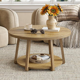 80cm Round Coffee Table, 2-Tier Wooden Storage Table for Living Room 3