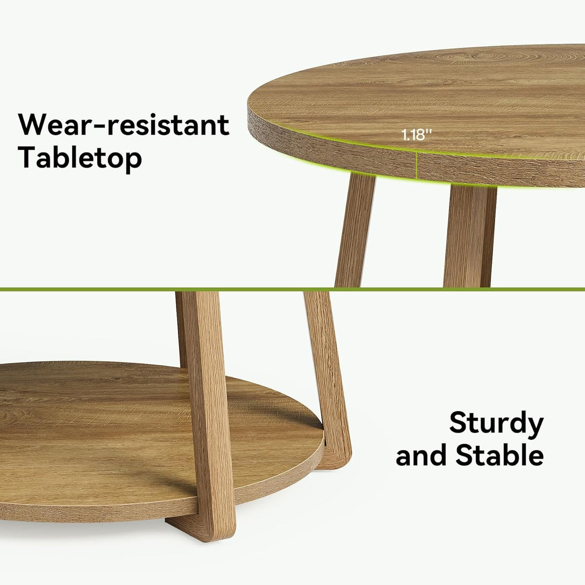 80cm Round Coffee Table, 2-Tier Wooden Storage Table for Living Room