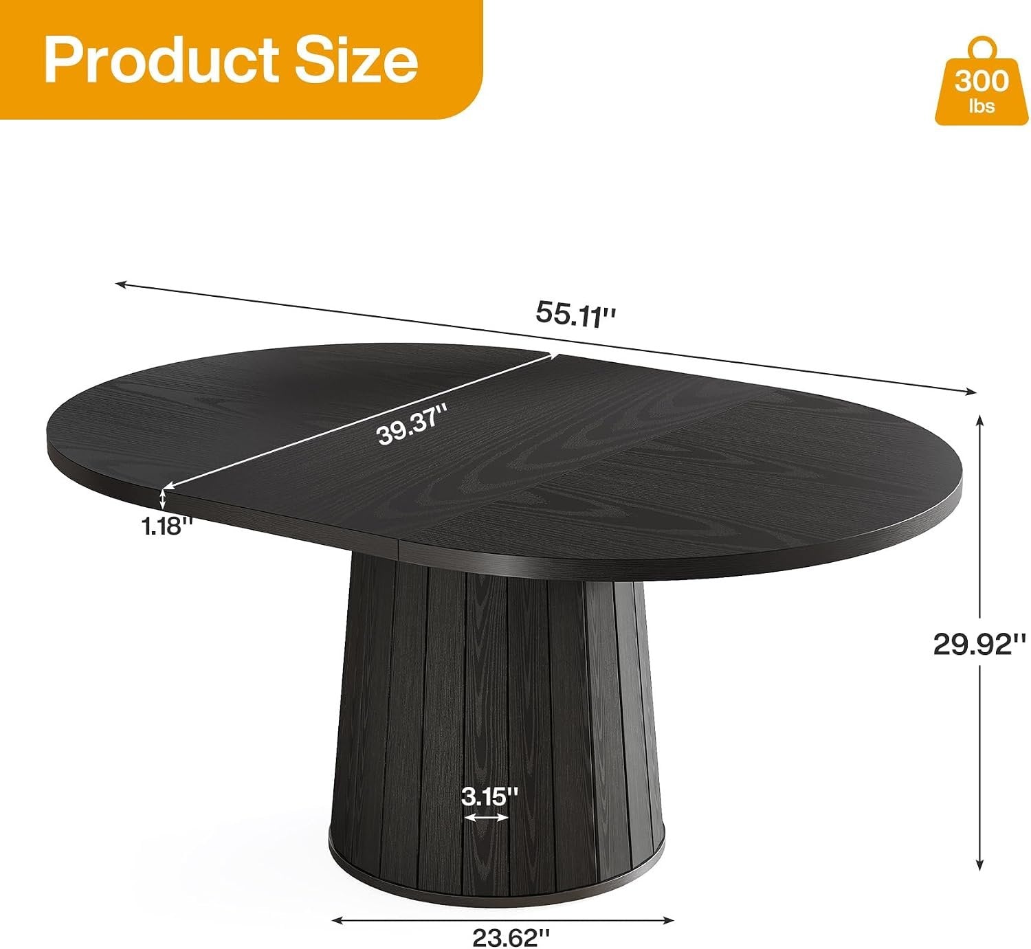 55.11" Oval Dining Table for 6 People, Farmhouse Kitchen Dinner Table with Cylindrical Pedestal