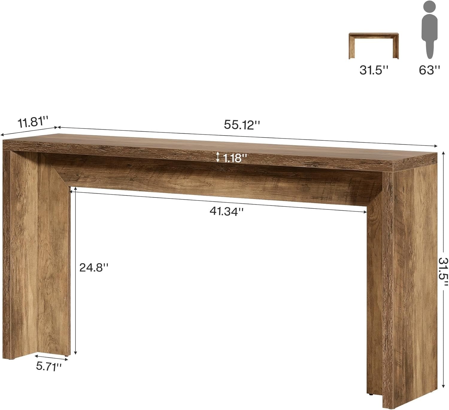 55" Rustic Console Table, Farmhouse Sofa Table Hallway Table