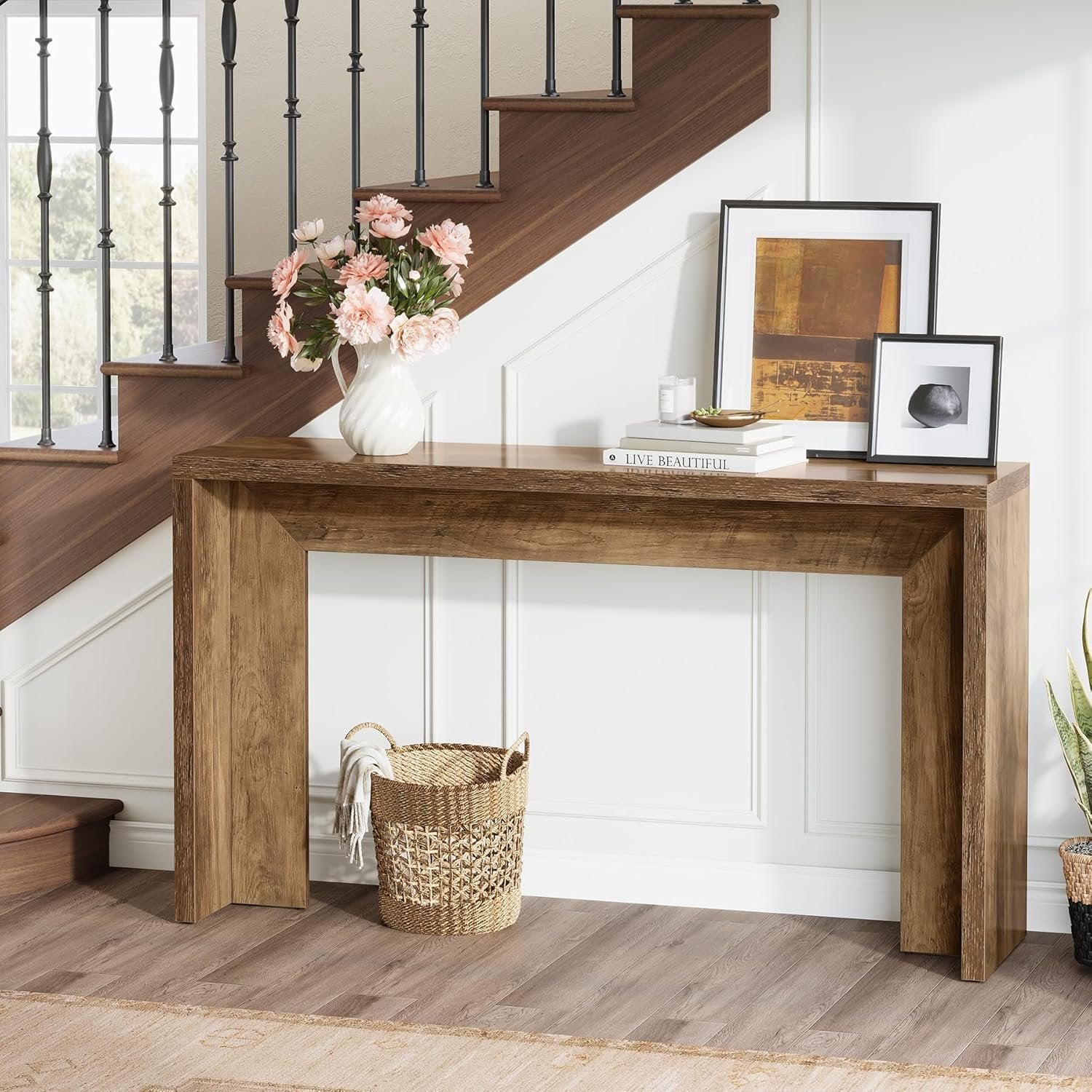 55" Rustic Console Table, Farmhouse Sofa Table Hallway Table