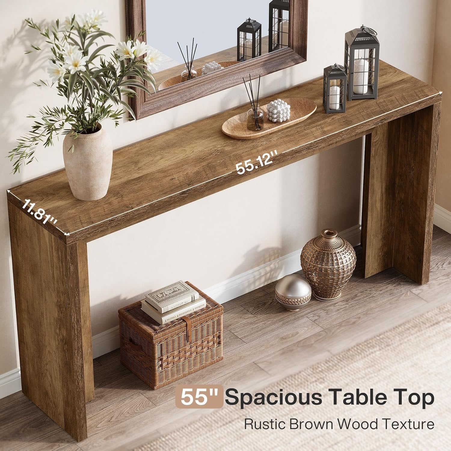55" Rustic Console Table, Farmhouse Sofa Table Hallway Table
