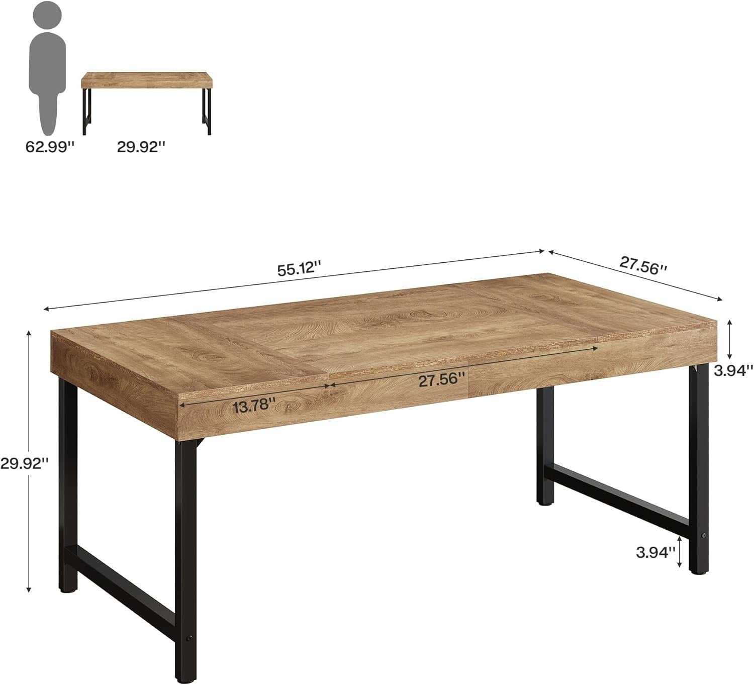 140cm Farmhouse Dining Table, Rectangular Kitchen Dinner Table  for 4-6 People