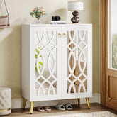 5-Tier Mirrored Shoe Cabinet, White Modern Shoe Organizer with Doors for Entrance or Bedroom 3