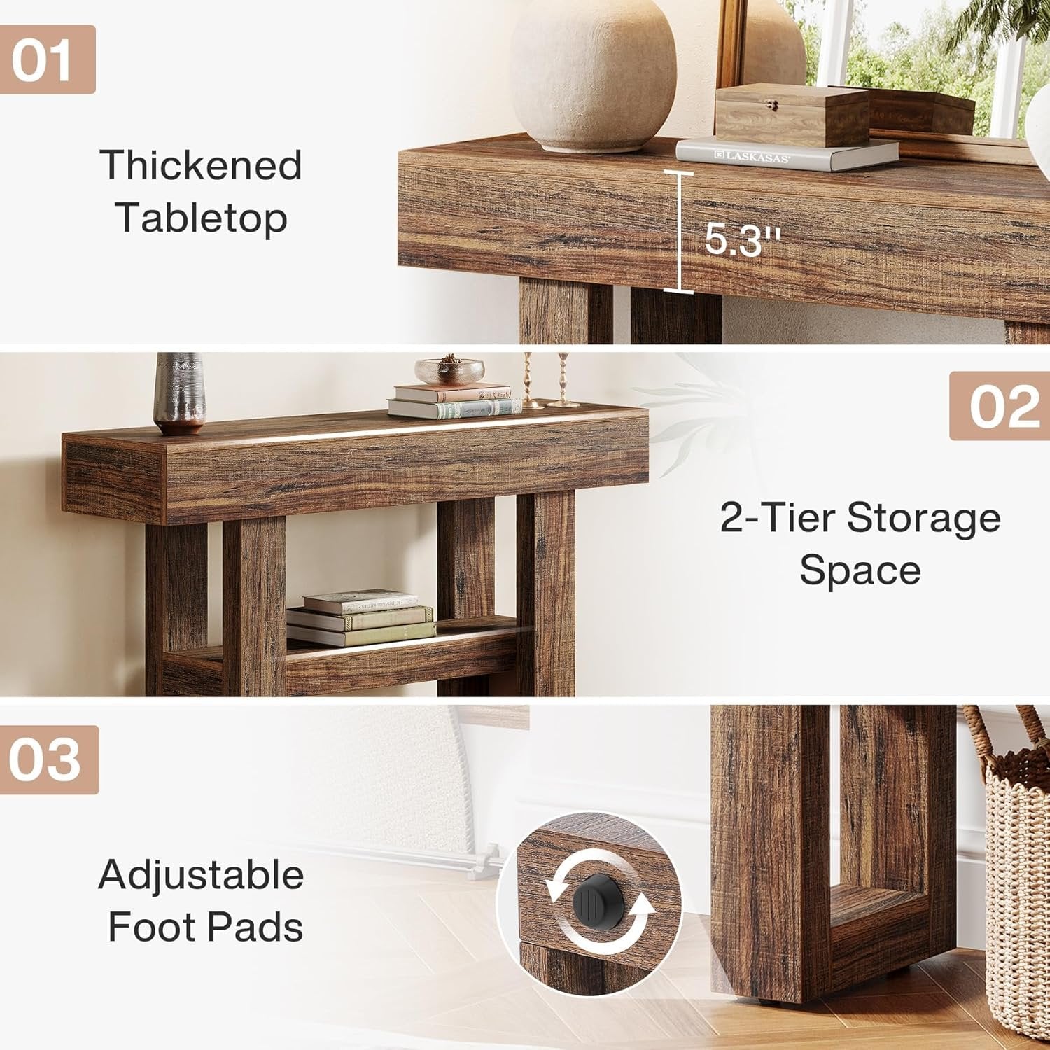 41.34" Console Table with 2 Tier Storage, Rustic Narrow Entryway Sofa Table for Hallway