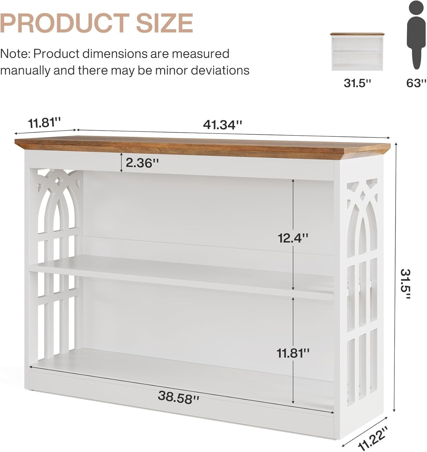Sleek 3-Tier Console Table, 41.34-Inch Narrow Entryway Storage for Living Room