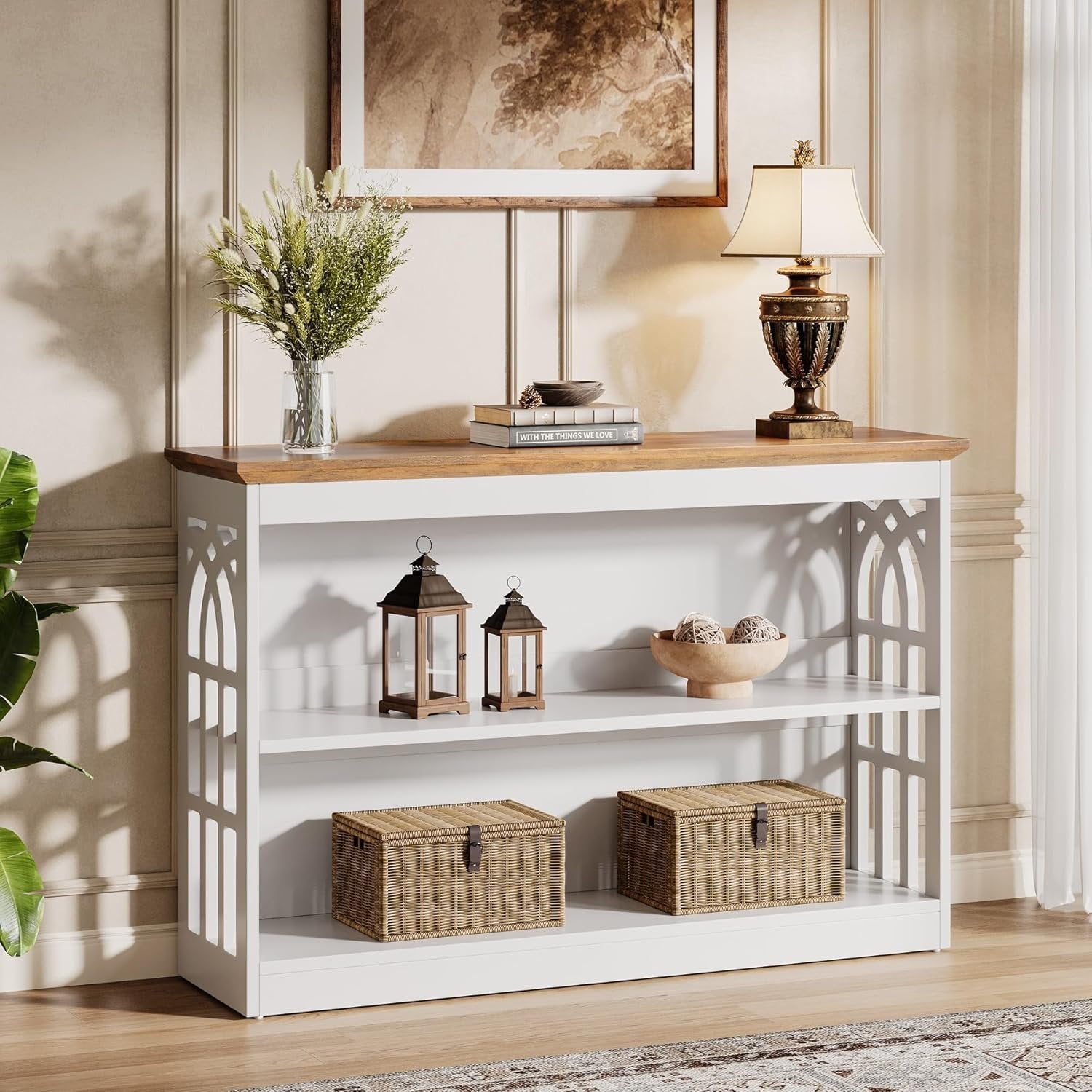 Sleek 3-Tier Console Table, 41.34-Inch Narrow Entryway Storage for Living Room