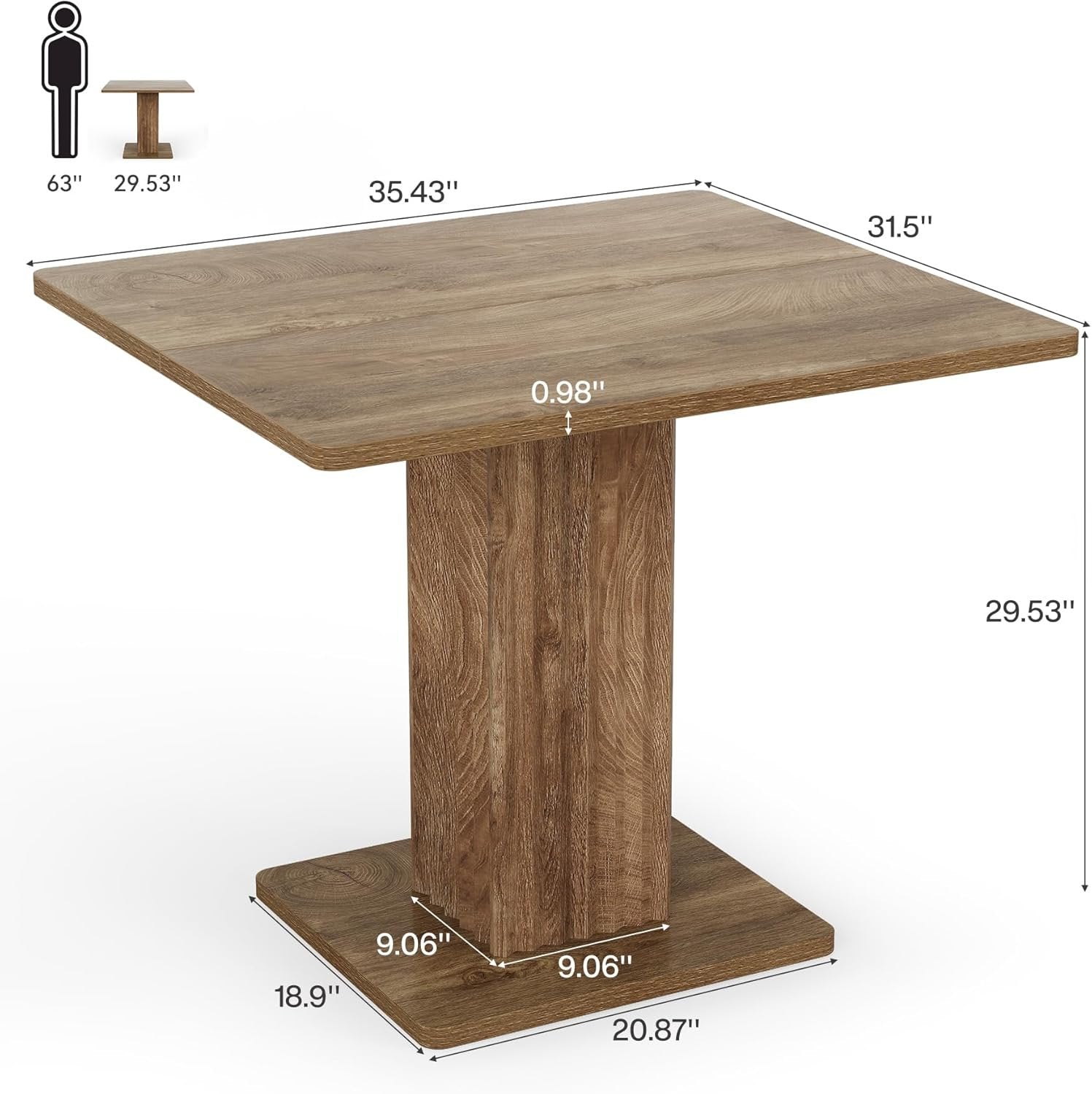 90cm Small Dining Table with Fluted Pedestal Base, Modern Farmhouse Kitchen Table for 2-4 People
