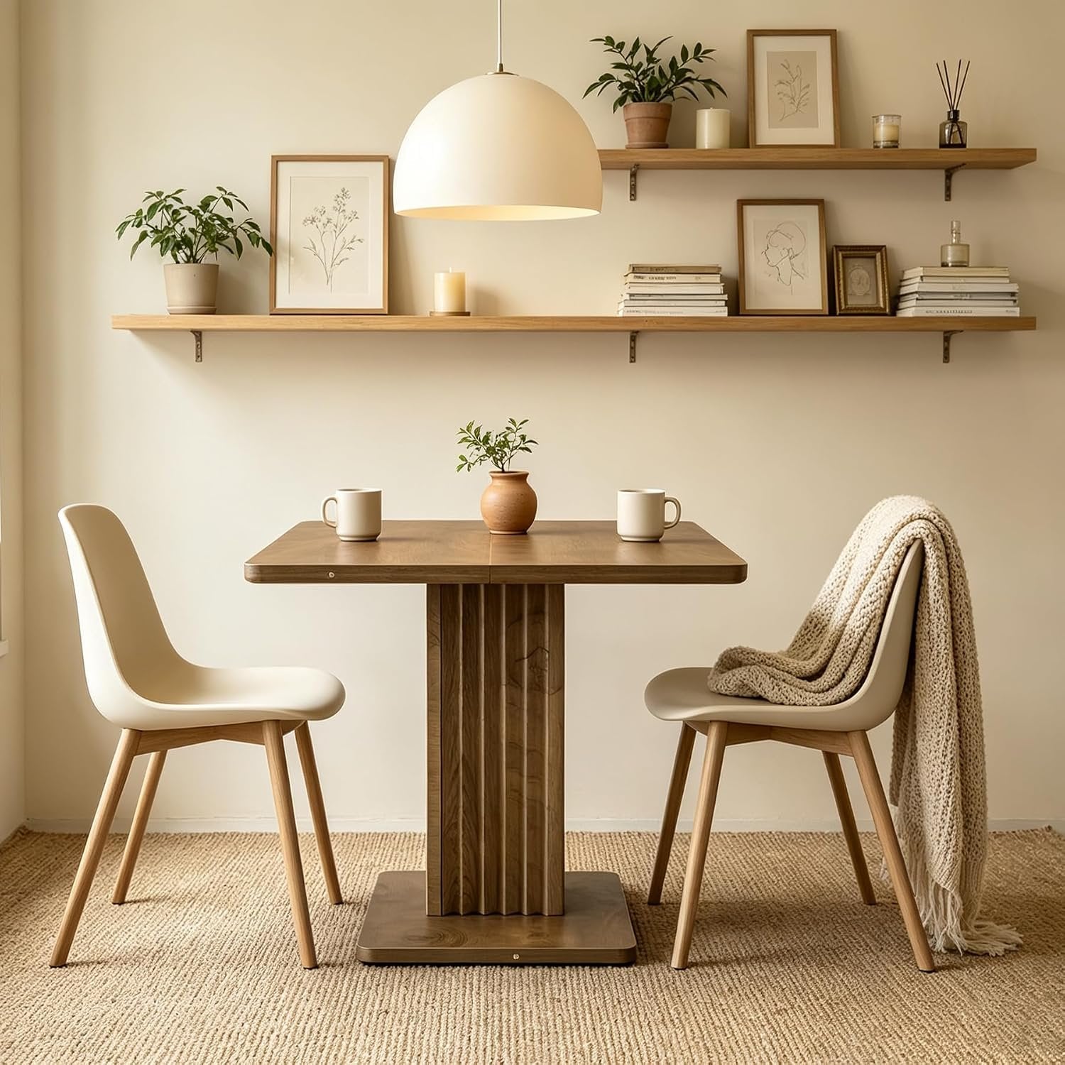 90cm Small Dining Table with Fluted Pedestal Base, Modern Farmhouse Kitchen Table for 2-4 People