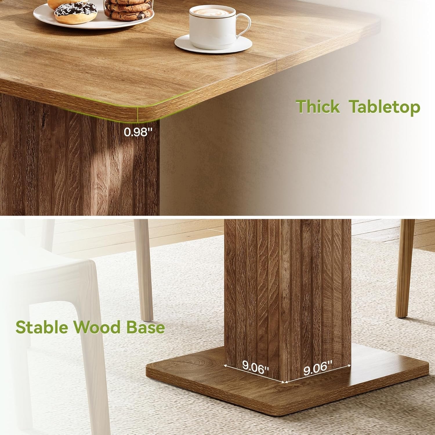 90cm Small Dining Table with Fluted Pedestal Base, Modern Farmhouse Kitchen Table for 2-4 People