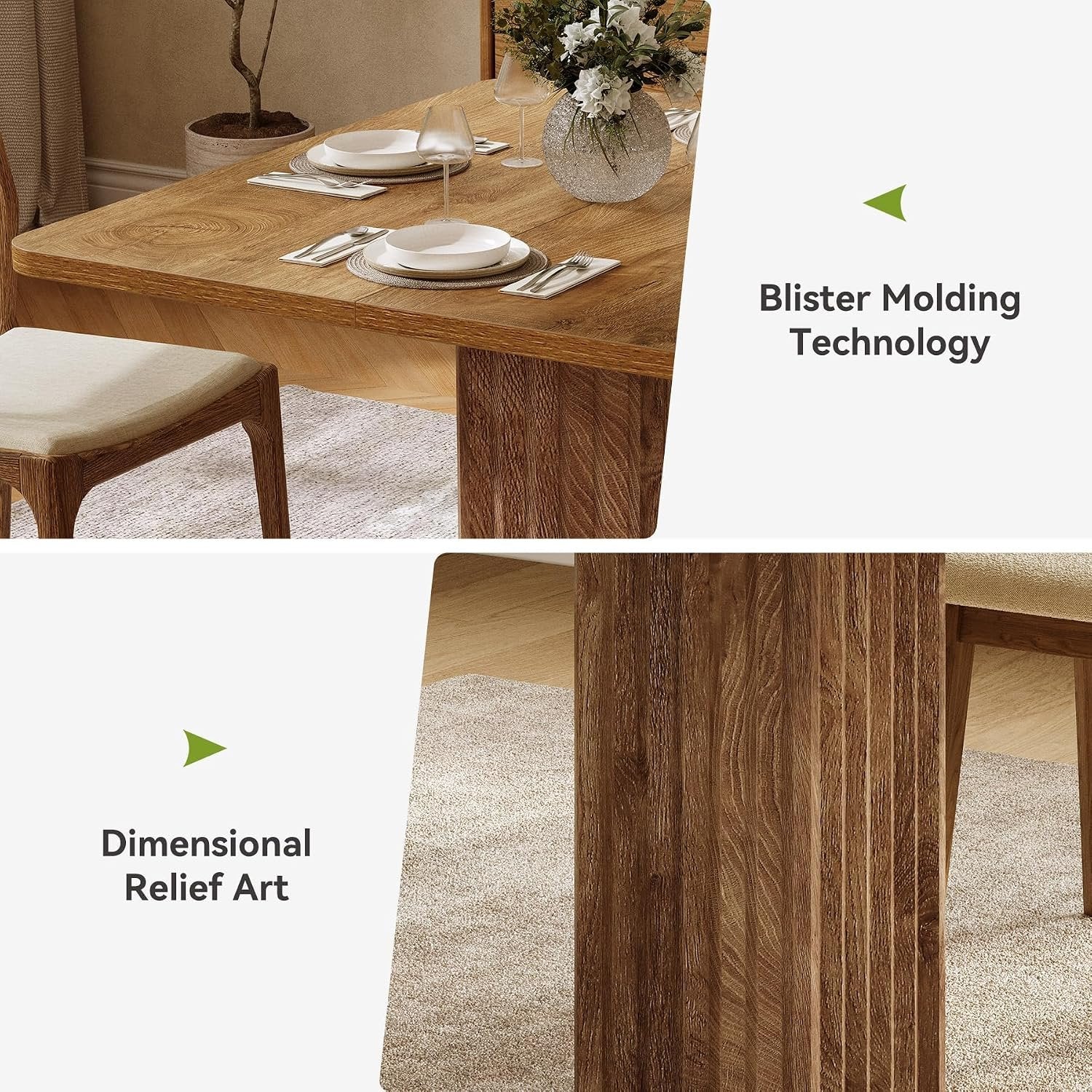 90cm Small Dining Table with Fluted Pedestal Base, Modern Farmhouse Kitchen Table for 2-4 People