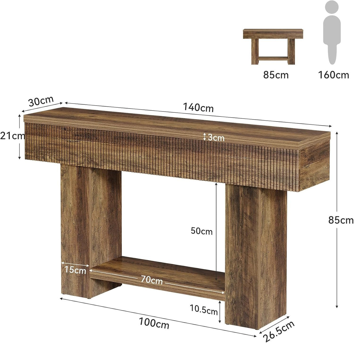 140cm Console Table, Rustic Entryway Table with Storage Shelf